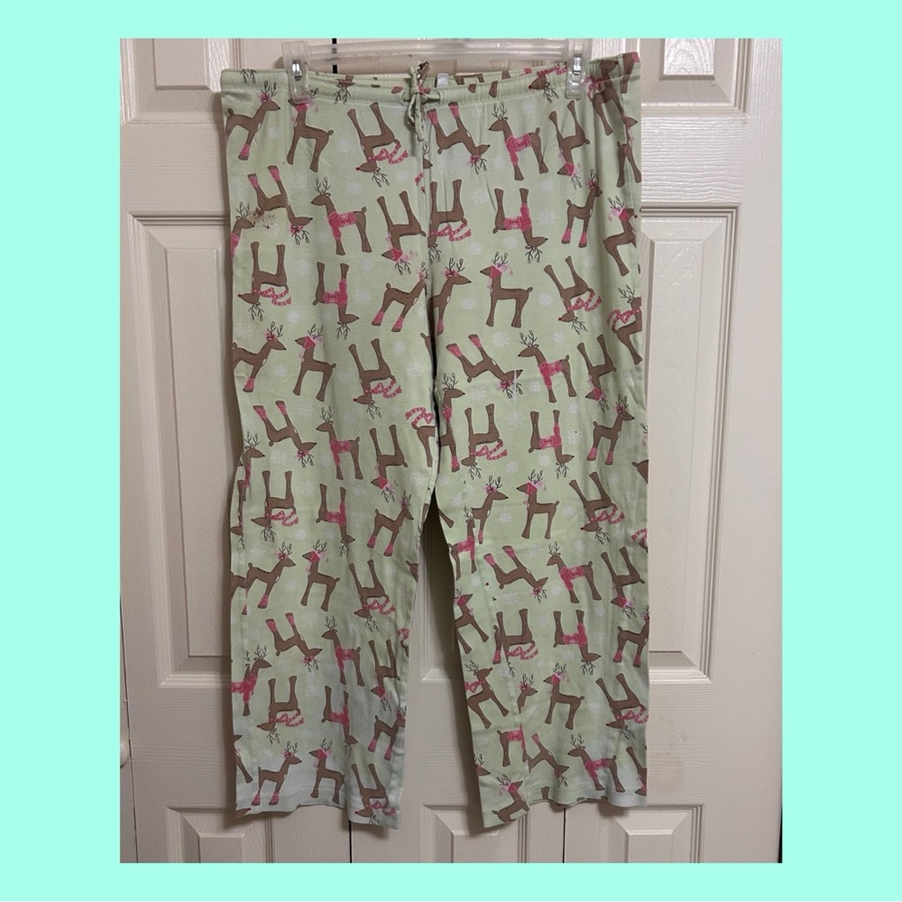 Adonna Mint Pajama Bottoms with Reindeer Pattern